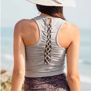 Nomads Hemp Wear Ember Tank Top with Back Lattice Design, Lemongrass, Medium